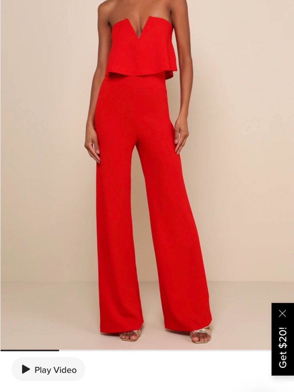 Lulu's Red Strapless V-Notch Wide-Leg Jumpsuit
